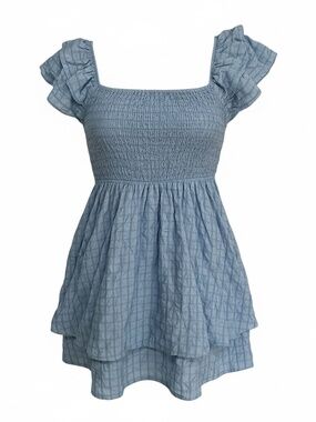 simply southern blue smocked mini dress with cutout back